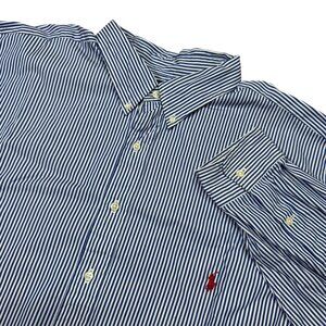 Ralph Lauren Mens LS Shirt 3XLT Blue/White Striped Button Down Classic Fit Tall